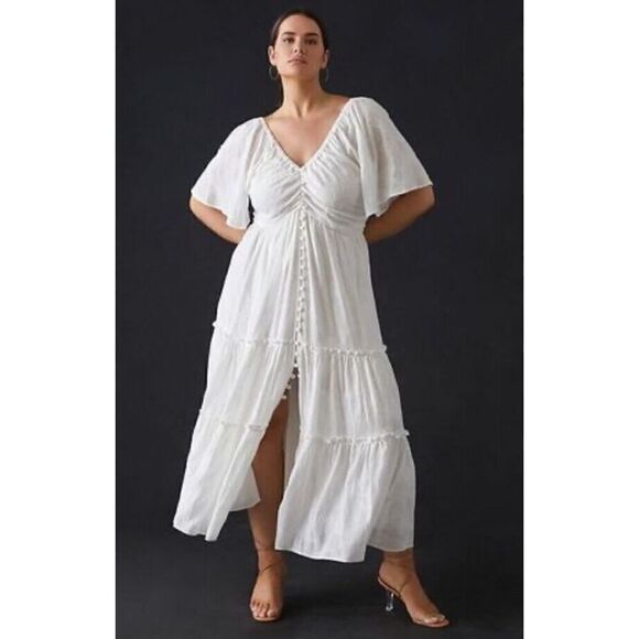 Anthropologie Tiered Maxi Dress White Dress Fit&Flare open back sz 3X - Picture 15 of 15